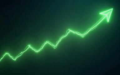 Glowing green arrow ascends, depicting growth and progress.  Its luminous path symbolizes upward trend and success.