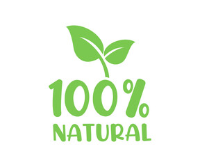 Fototapeta premium 100% natural organic food sign illustration on transparent background. 