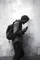 Solitary figure lost in the digital world