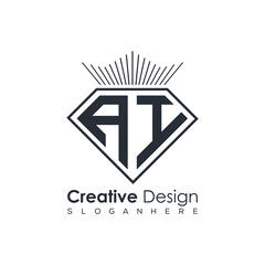 Luxury Initial Letter Monogram in Pentagon Diamond Shape with Royal Crown for Premium Branding & High-End Logo Design
