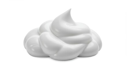 A close up shot of a swirl of white shaving cream against a plain white background in studio lighting