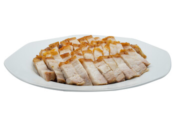 Delicious Crispy Pork Belly Slices on a White Plate A perfect dish for a delicious meal