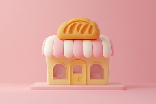 Pastel-toned miniature bakery building model.