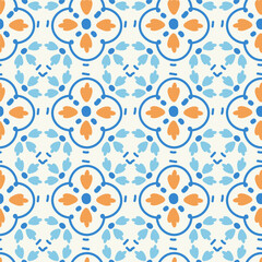 Mediterranean pattern seamless, blue and orange theme