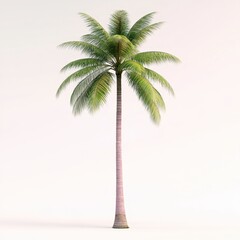 Tall green palm tree isolated on white background showcasing vibrant foliage and slender trunk ideal for tropical themes and nature concepts