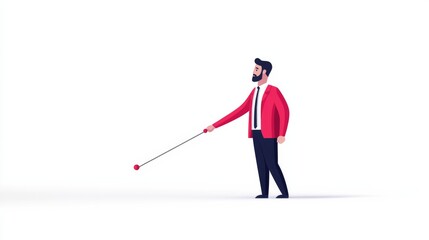 Obraz premium Businessman in Red Blazer Using Cane While Standing on a Clean White Background
