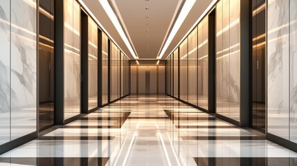 Obraz premium Modern Corridor with Elegant Lighting and Glossy Flooring Design