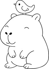 Cute capybara with small bird on its head, radiating joy and playfulness