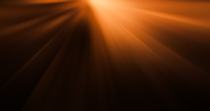 Orange Light Beams Radiating from Above . blurred image. shiny sun, sunbeams, sunrays, sunshine design. Yellow orange warm light effect, sun rays, golden beams isolated on black background. star dust - Powered by Adobe