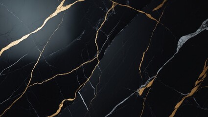 Black Marble Surface with Glossy Finish and Golden Veins for Interior Decoration