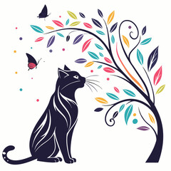 Beautiful Cat vector silhouette illustration isolated on white background
