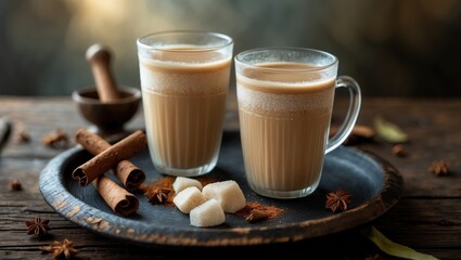 Masala tea blended with milk and spices