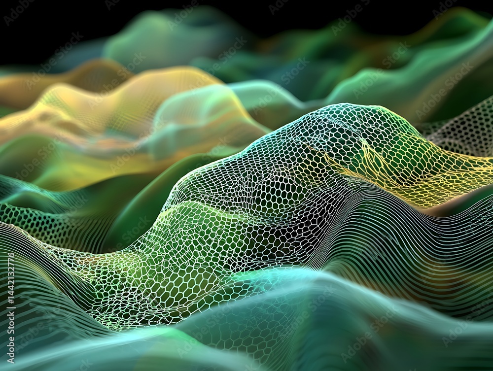 Fototapete Abstract Visualization of Flowing Waves with Colorful Patterns