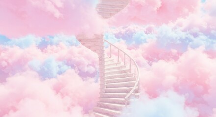 Dreamlike Pastel Marble Staircase to Clouds