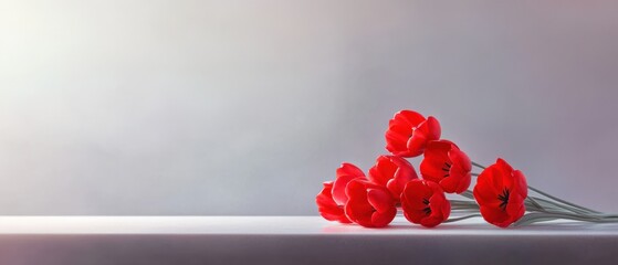 Red tulips on surface