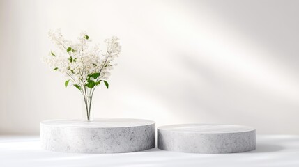 Fototapeta premium Elegant marble podiums with delicate flowers