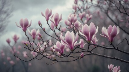 Magnolia Tree in Bloom Featuring Soft Pink Flowers