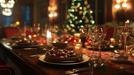 Festive Christmas dinner table setting
