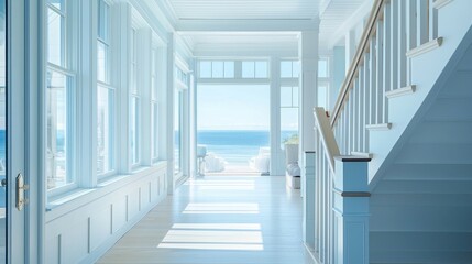 Obraz premium Bright Coastal Interior with Ocean View and Natural Light