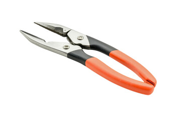 Obraz premium Sharp Diagonal Cutting Pliers Orange and Black Handles Close up Product Shot on White Background