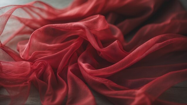 Luxurious red tulle fabric with folded texture ideal as a backdrop