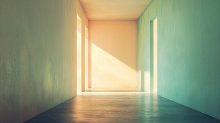 Light and Shadow in Minimalist Interior Space with Soft Colors