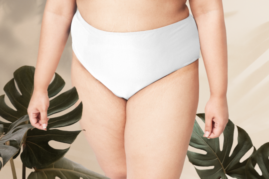 Size inclusive png women's swimwear undies mockup closeup