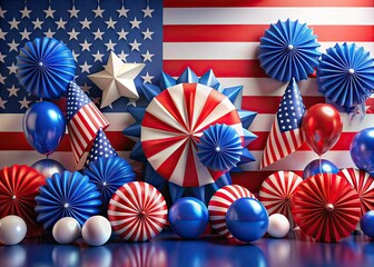 Obraz premium High Resolution Patriotic Labor Day Decorations - Glossy Red White Blue Background