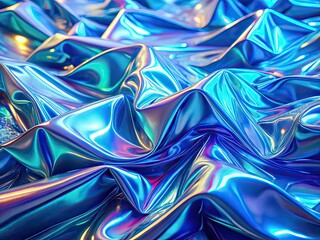 Fototapeta premium Holographic Drone Shot - Abstract Blue Foil Ripples