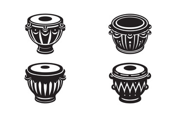 Traditional Drum Silhouette Set – Tribal Percussion Instrument Icons.