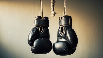 Light wall with black boxing gloves hanging
