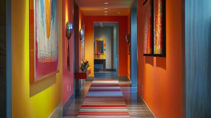 Fototapeta premium Vibrant Hallway with Colorful Art and Modern Decor in Home