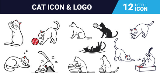 Playful Feline Friend Stretching Upward Adorable Cat Icon Logo Design Element