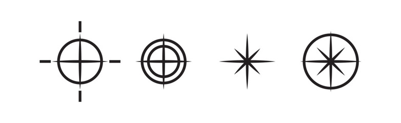 Compass icons set. Vector compass icons.  for navigation and travel direction themes.Arrow compass icon sign and symbol.Comoass direction arrow icon or map N sign navigation GPS symbol stock illustrat
