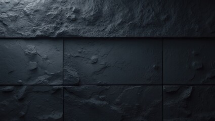 Obraz premium Wide banner featuring a black stone background and copy space for design on textured concrete wall surface