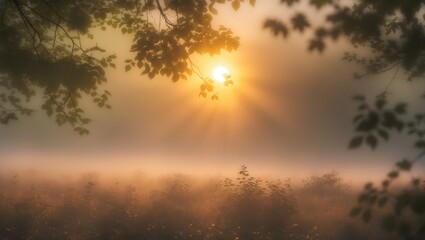 Obraz premium Good morning with Sunrise and greenery