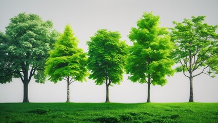 Obraz premium Variety of green trees such as oak, maple, birch, and chestnut.