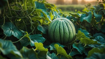 Cantaloupe or green melon plants cultivating in remote areas