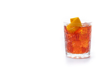 Americano cocktail garnished with twist orange isolated on white background. Copy space