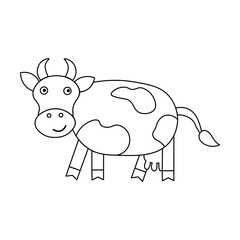 Cow hand drawn vector sketch on isolated background. Cute domestic female animal kine in line art style. Design element for label, card, print, paper, sign, logo, coloring. Food, milk, beef, farm life