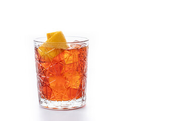 Americano cocktail garnished with twist orange isolated on white background