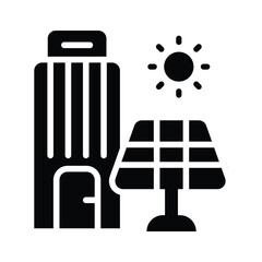 A glyph style icon of solar energy building
