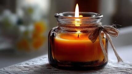 an aromatic candle in glass jar on a white isolated background, calm and natural lighting