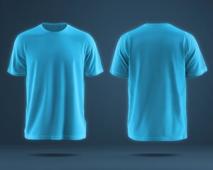 Sports. Active recreation. Blank neon blue t-shirt mockup front, back view. Sportswear design template for outdoor sports safety. Active wear
