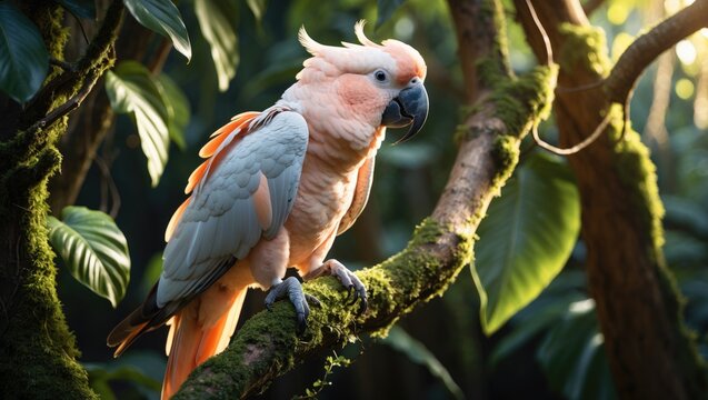 Goffin cockatoo in its living space.