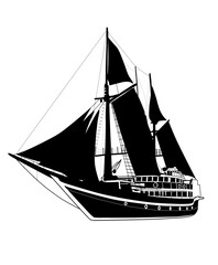 legendary pinisi ship vector icon black and white