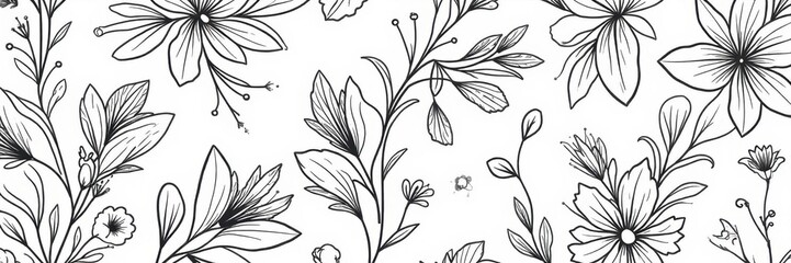 Subtle monochrome botanical line art, seamless luxury pattern , high-end, minimal, print