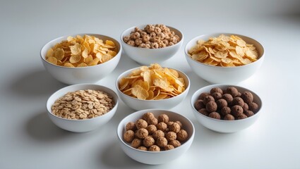 Obraz premium Group of cereal-filled bowls isolated on a background