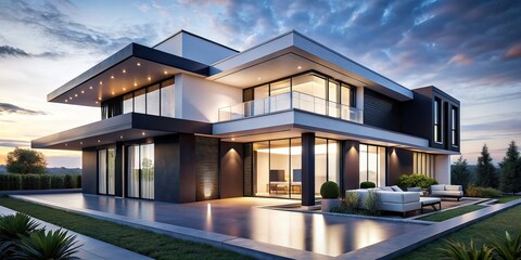 Fototapeta premium Modern Black and White Architecture Panoramic Portfolio