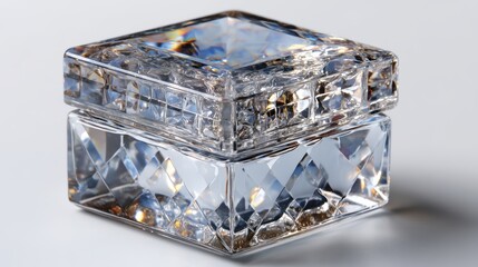 Fototapeta premium a crystal jewelry box on a white isolated background, delicate and elegant lighting
